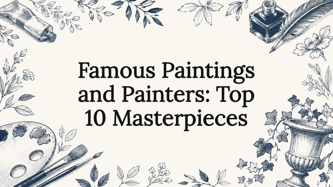 Decorative title card illustration with art tools