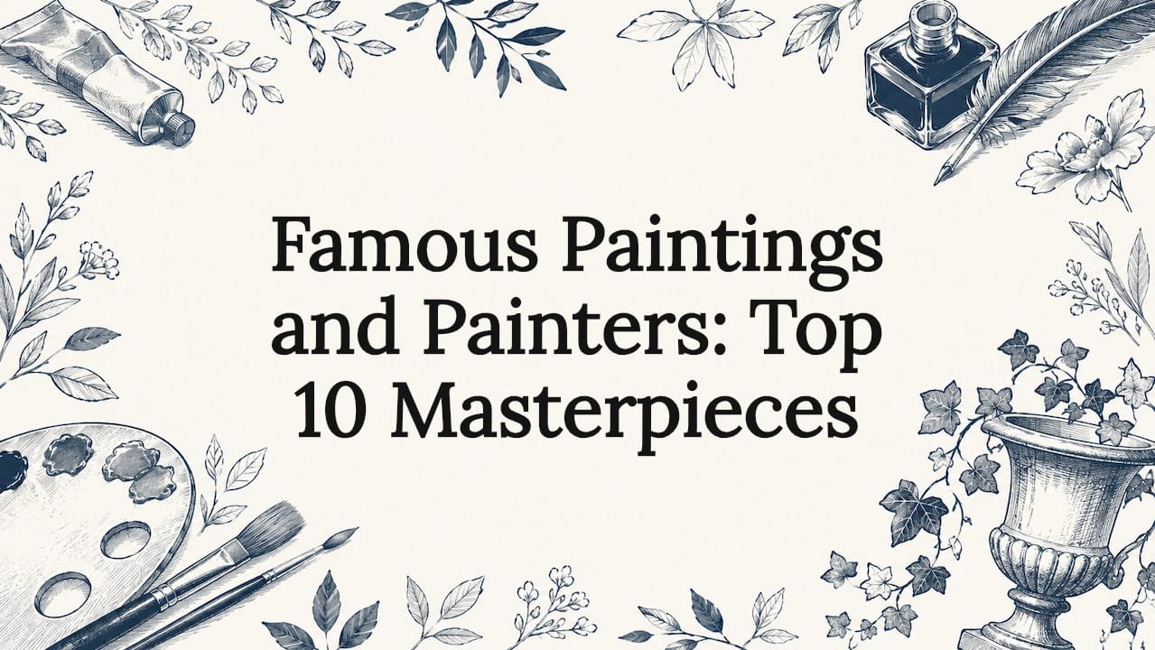 Decorative title card illustration with art tools