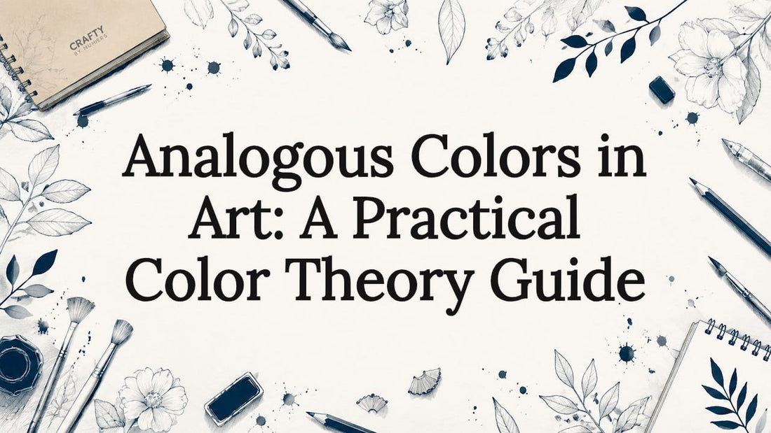 Decorative title card with art-themed illustrations