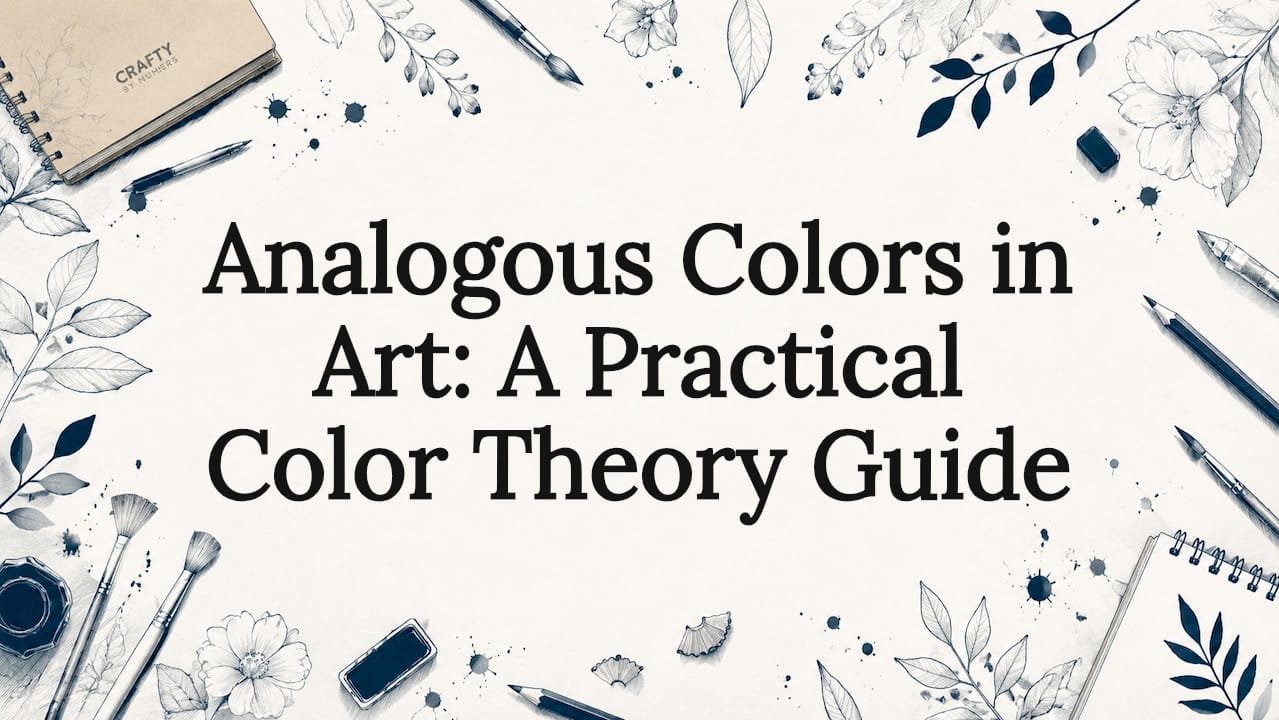Decorative title card with art-themed illustrations