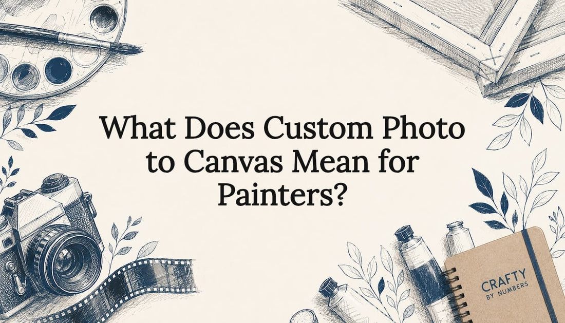 Decorative title card illustration with painting and photography elements