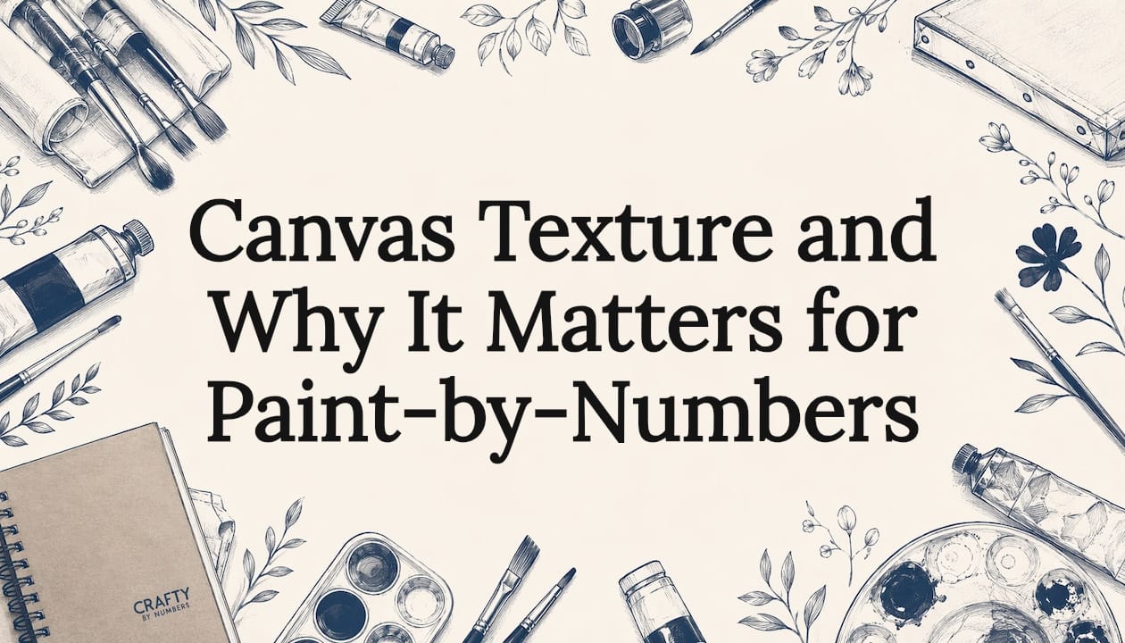Decorative title card illustration with paintbrushes and canvas