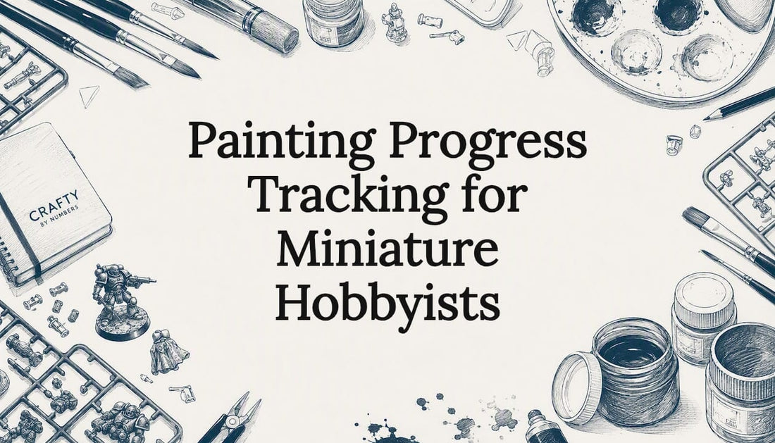 Decorative title card illustration with miniature painting tools