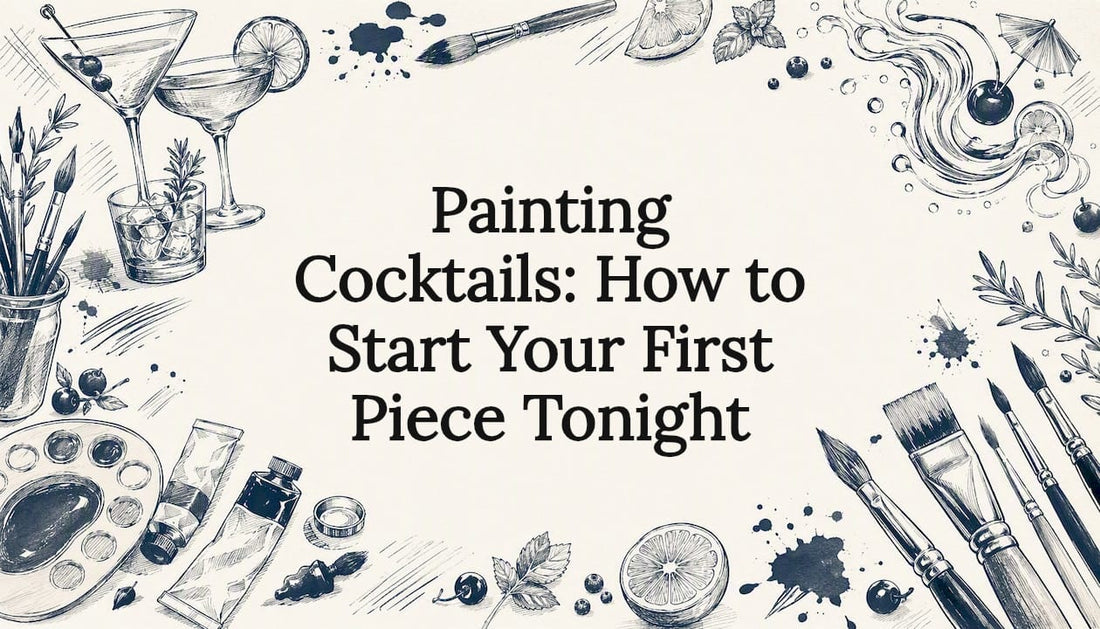 Decorative title card illustration for painting cocktails article