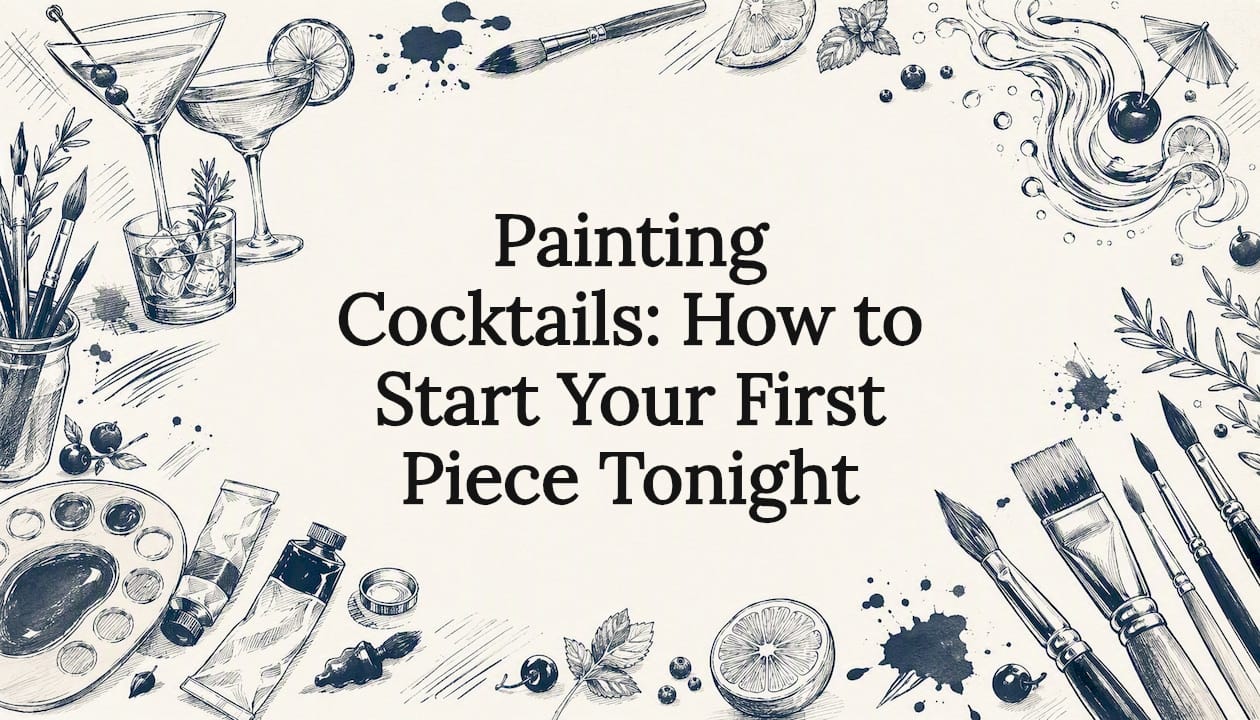 Decorative title card illustration for painting cocktails article