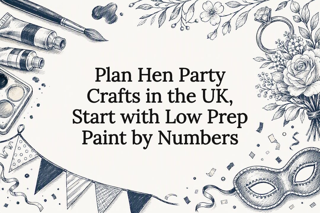 Decorative paint by numbers and hen party title card illustration