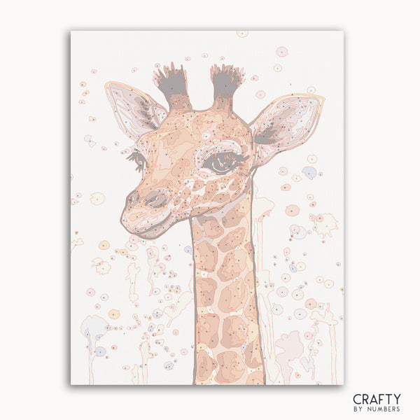 Baby giraffe paint by number inspired by famous paintings with vibrant colors like vincent van gogh famous paintings.