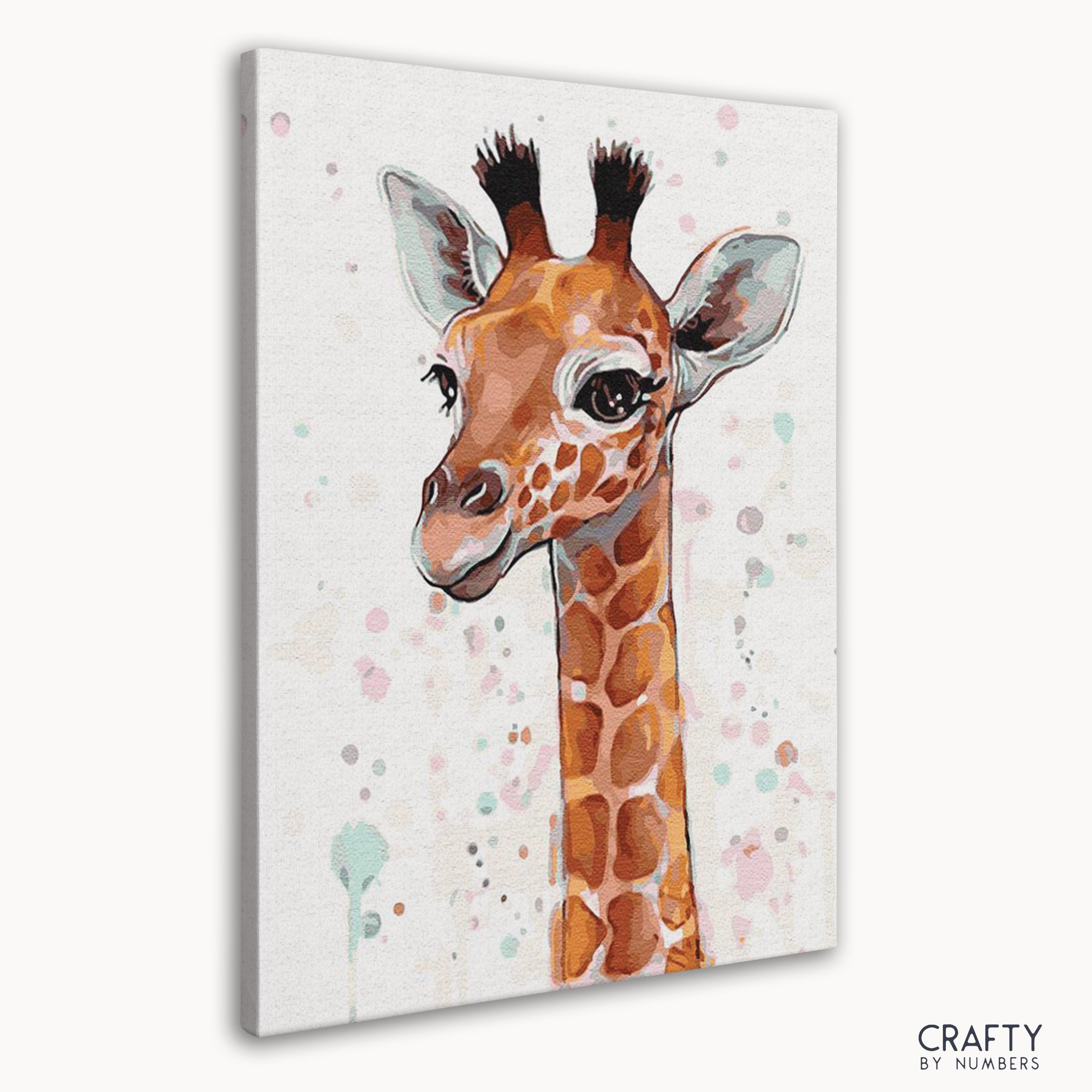 Detailed baby giraffe paint by number resembling styles of most famous paintings and famous landscape paintings.
