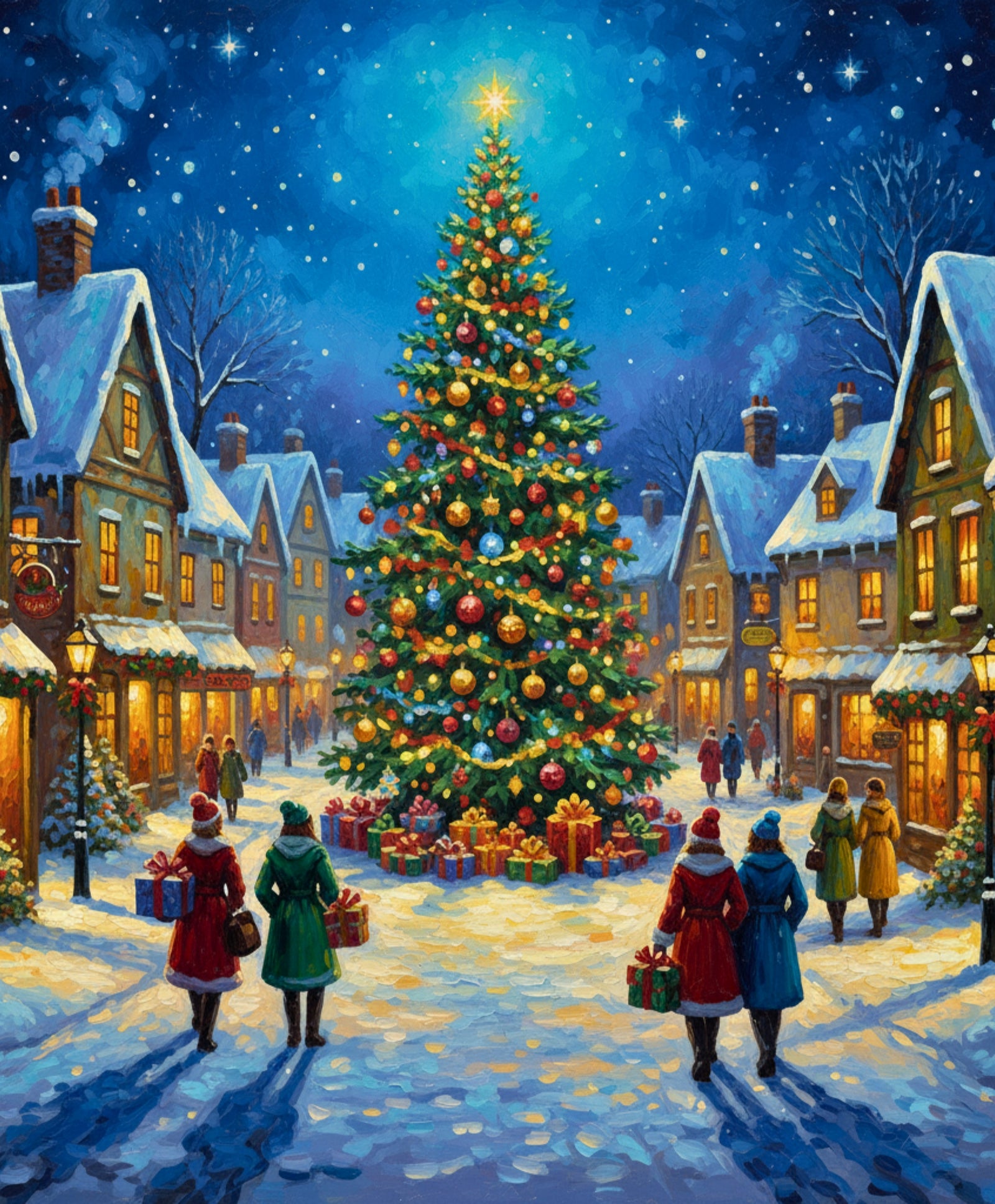 Twilight Tree in Wintertown paint by numbers artwork