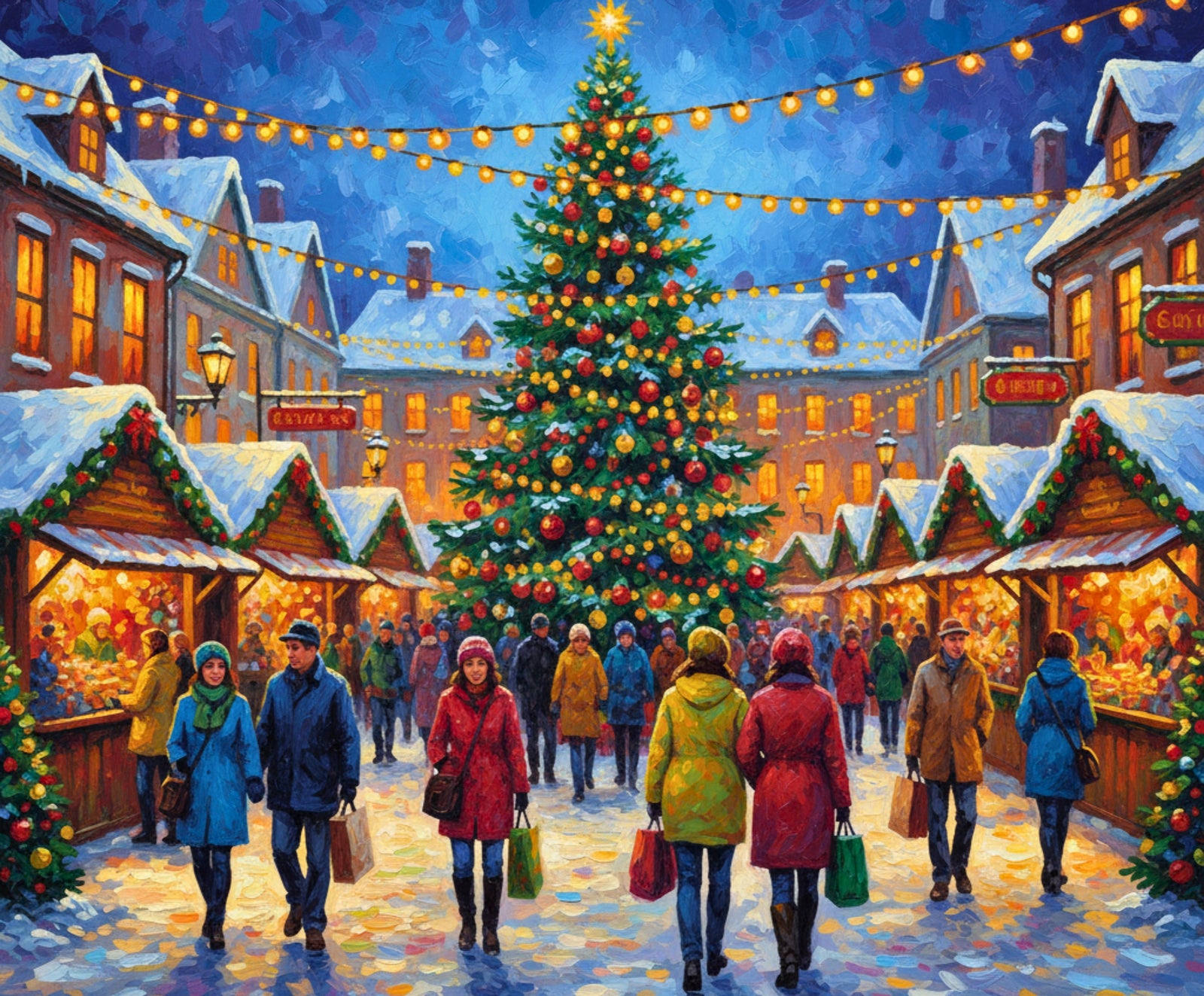 The Christmas Market Glow paint by numbers artwork