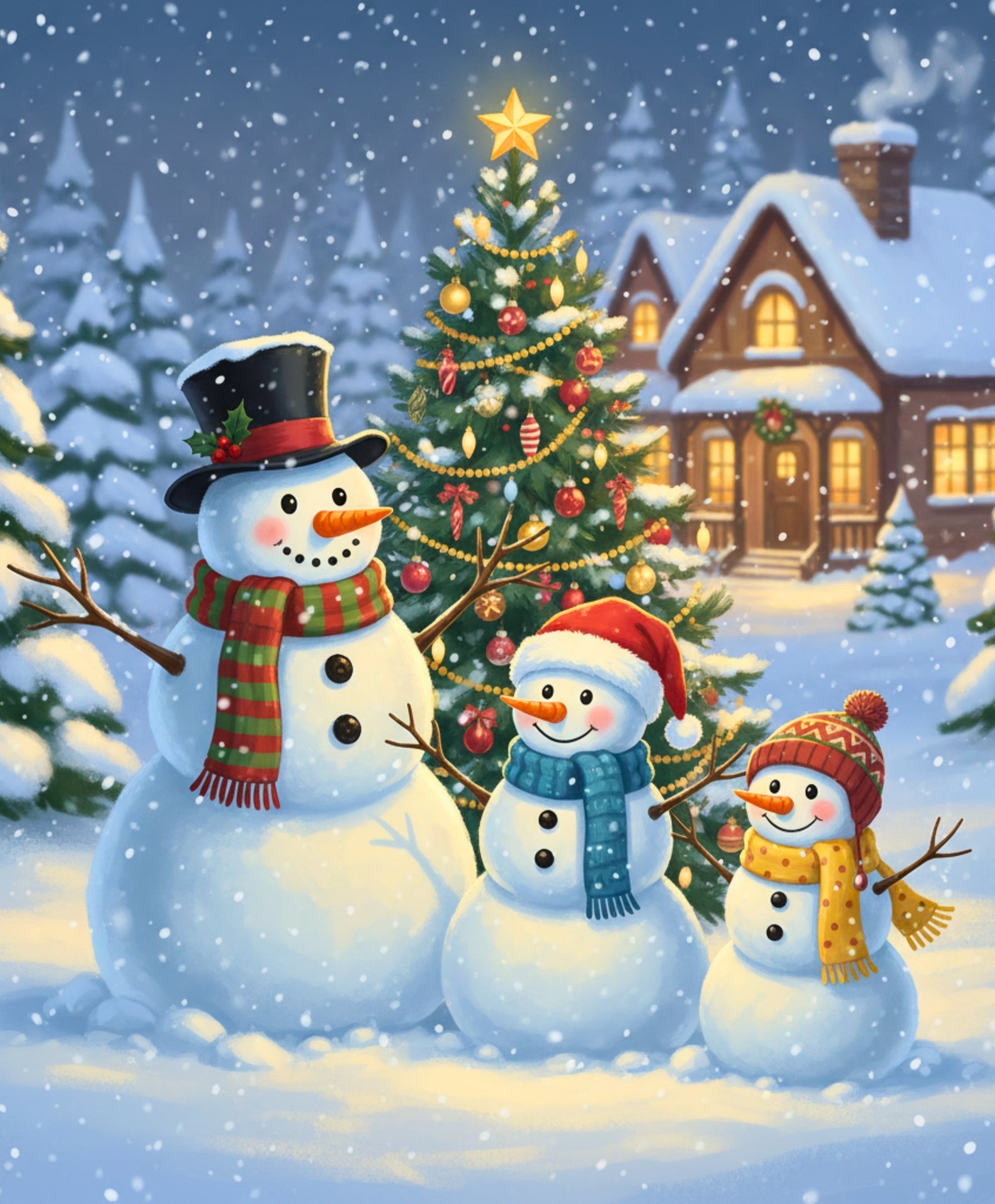The Snowman Family Tree paint by numbers artwork