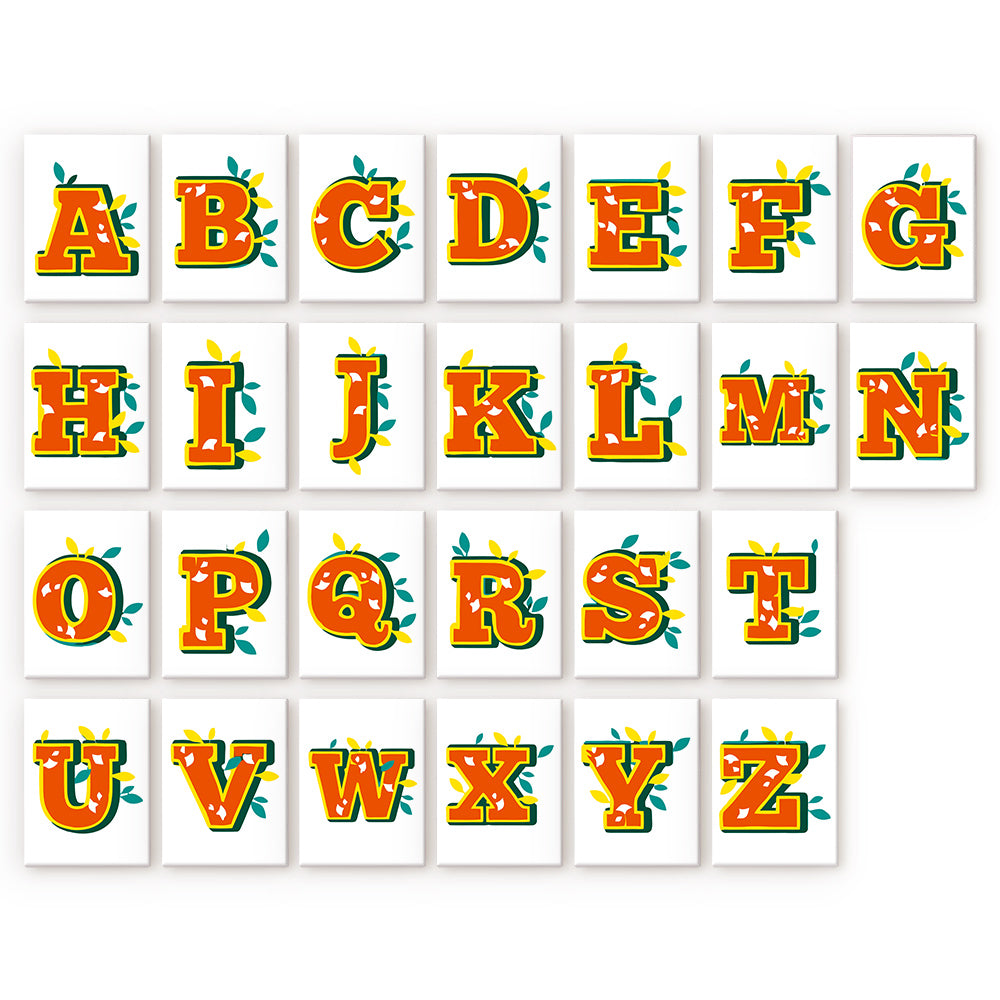 Alphabet letters A to Z in colorful, decorative style on a white background