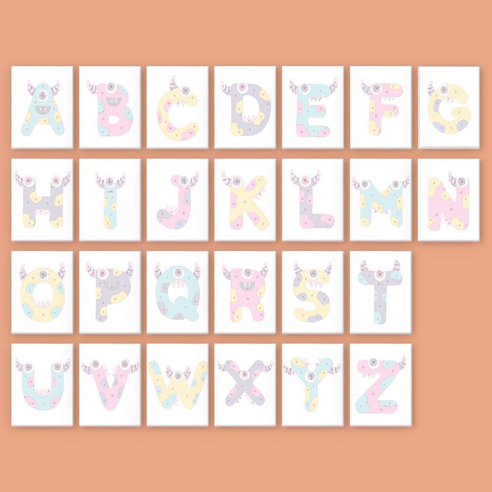 Set of colorful alphabet letters on a peach background