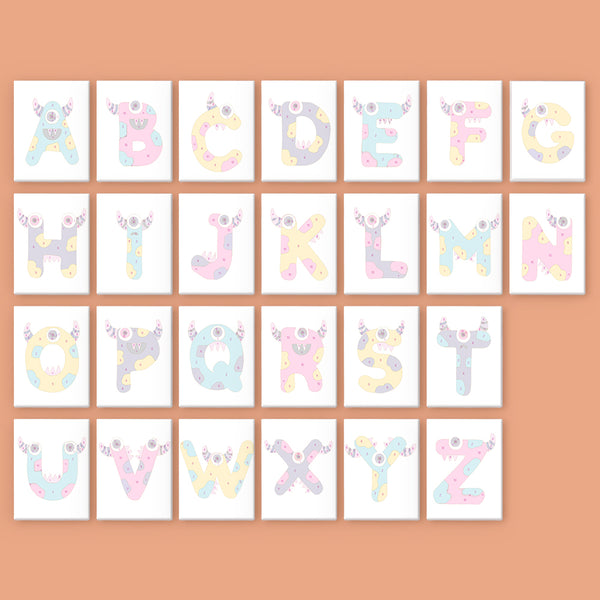 Set of colorful alphabet letters on a peach background