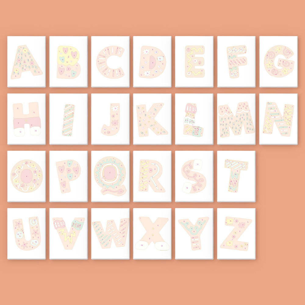 Alphabet letters from A to Z on a peach background