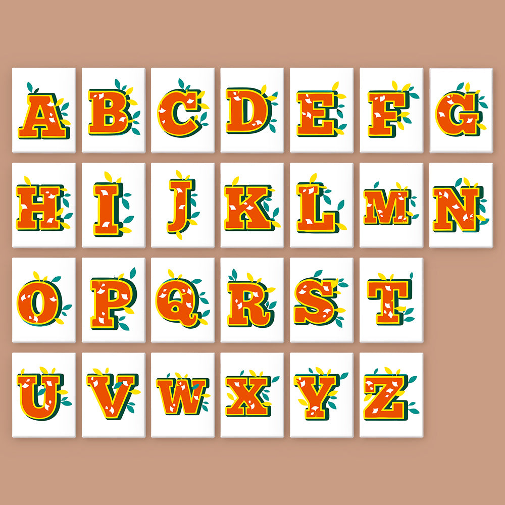 Alphabet letters A to Z on a brown background