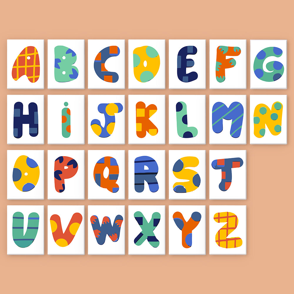 Colorful alphabet letters on a beige background