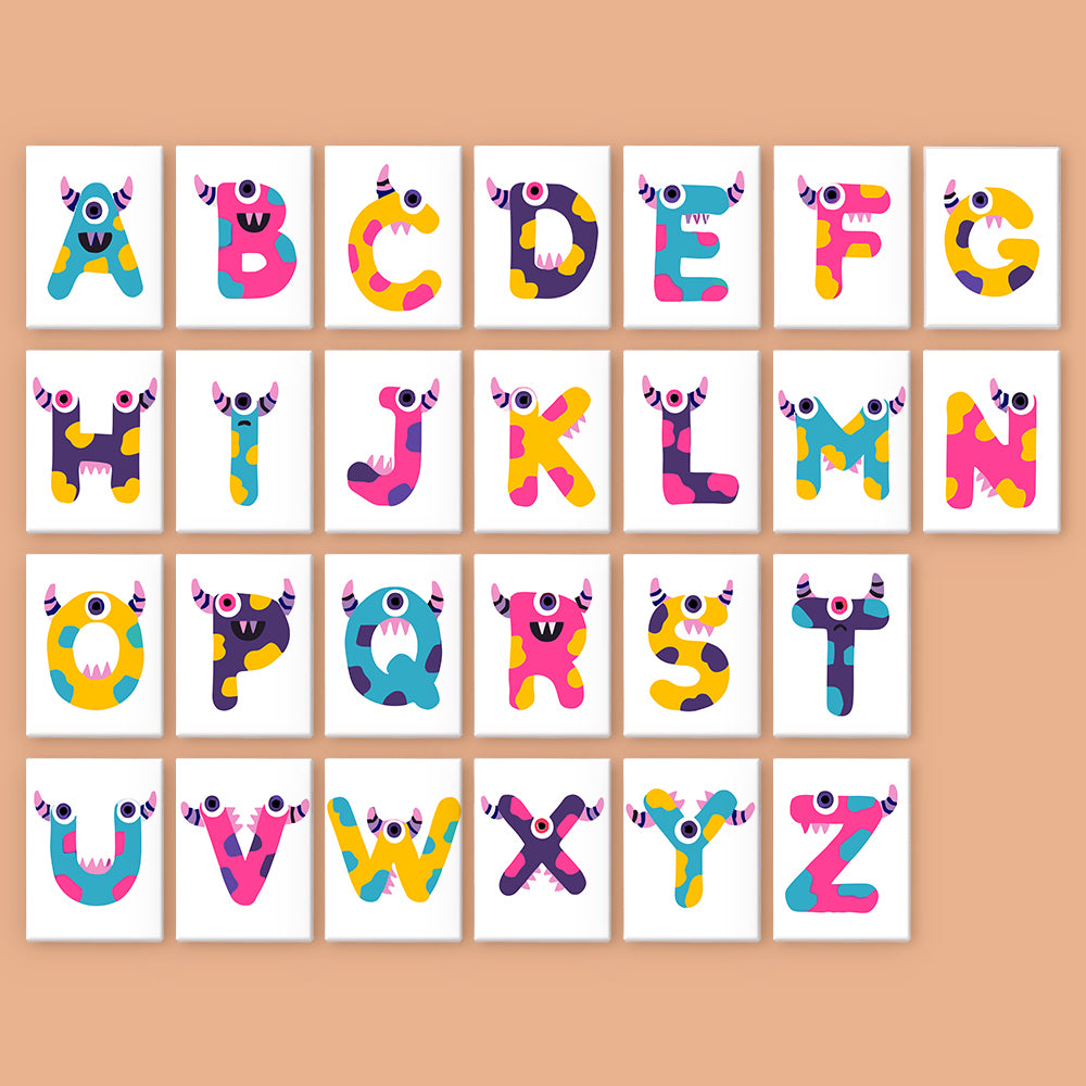 Colorful alphabet letters on a beige background