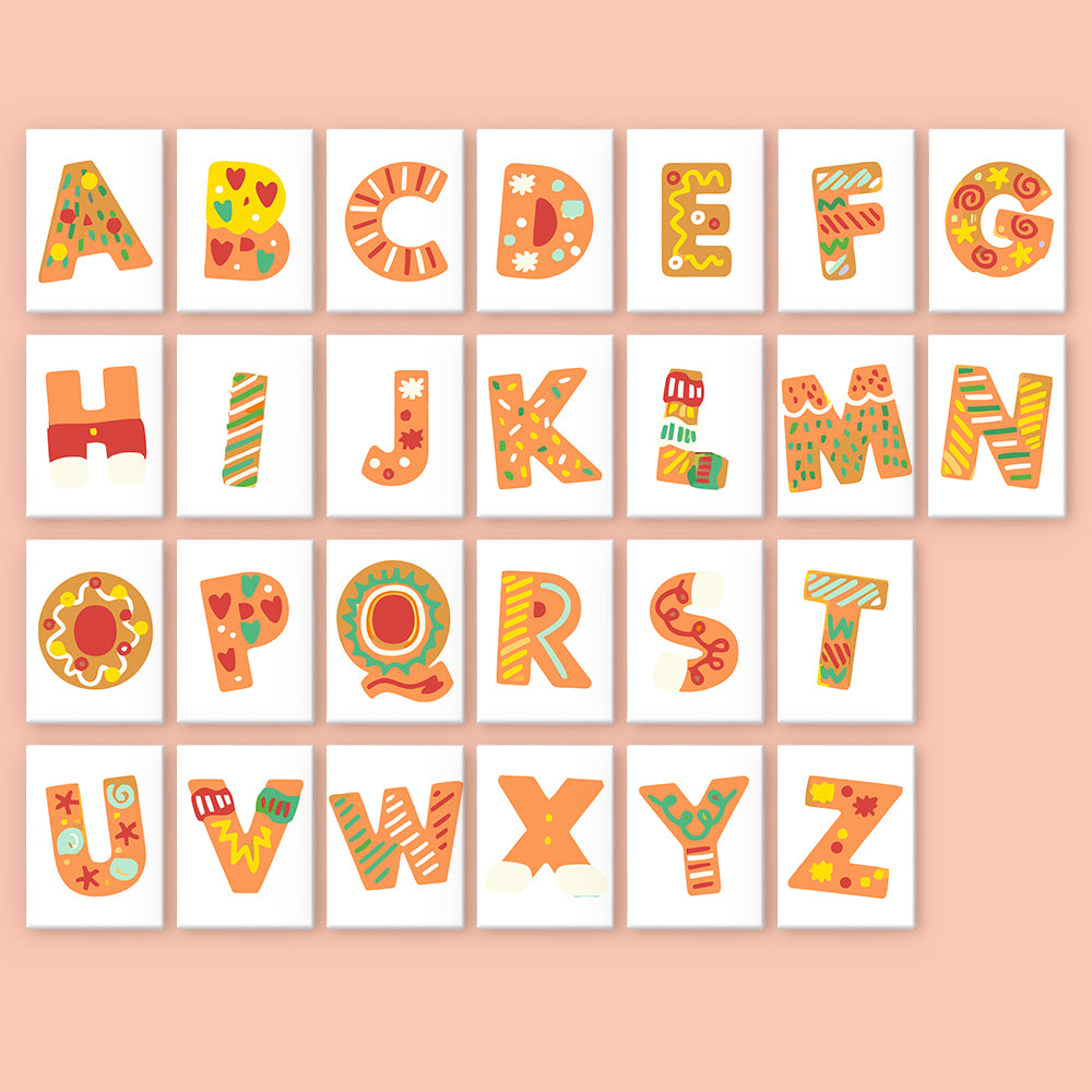 Colorful alphabet letters on a peach background