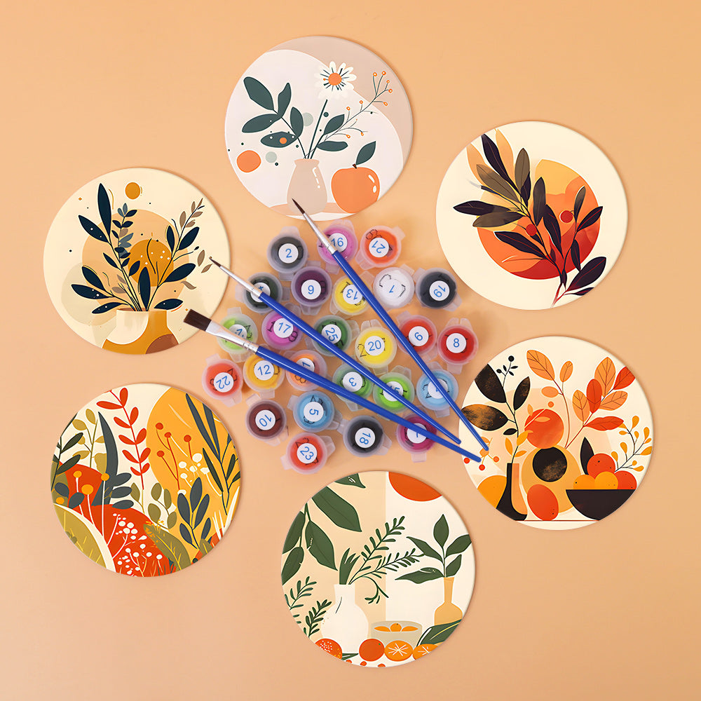 Posavasos Earthy Elegance Paint by Numbers con pinturas famosas inspiradas en el estilo de pinturas famosas de Vincent Van Gogh.