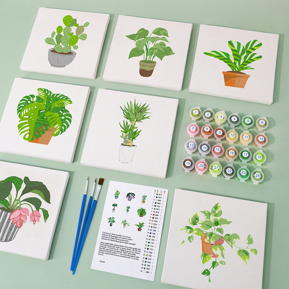 Beginner-friendly houseplant painting kit with numbered canvas