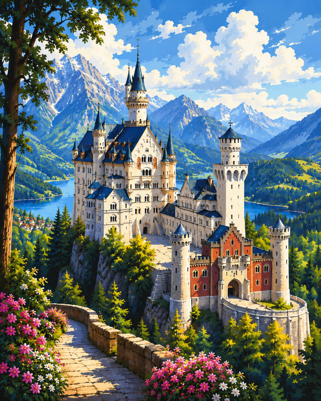 Finished Neuschwanstein Castle paint by numbers artwork