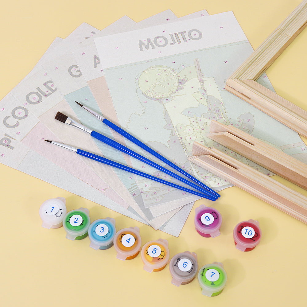 Finished mini canvas painting from a Sips & Strokes kit