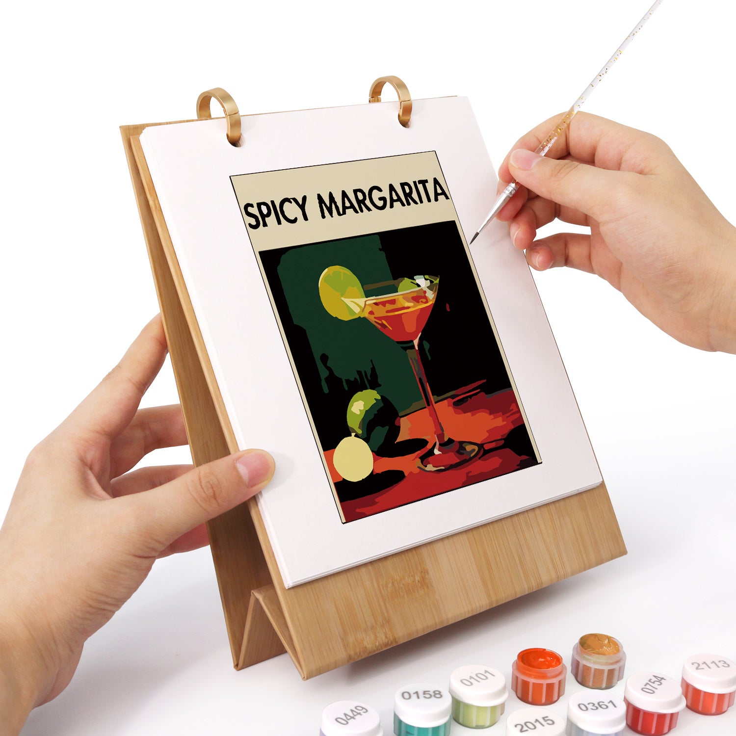 Cocktail paint by numbers kit with detailed alcoholic drinks designs.