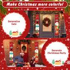Decorative Christmas gate with festive designs and text on a red background.