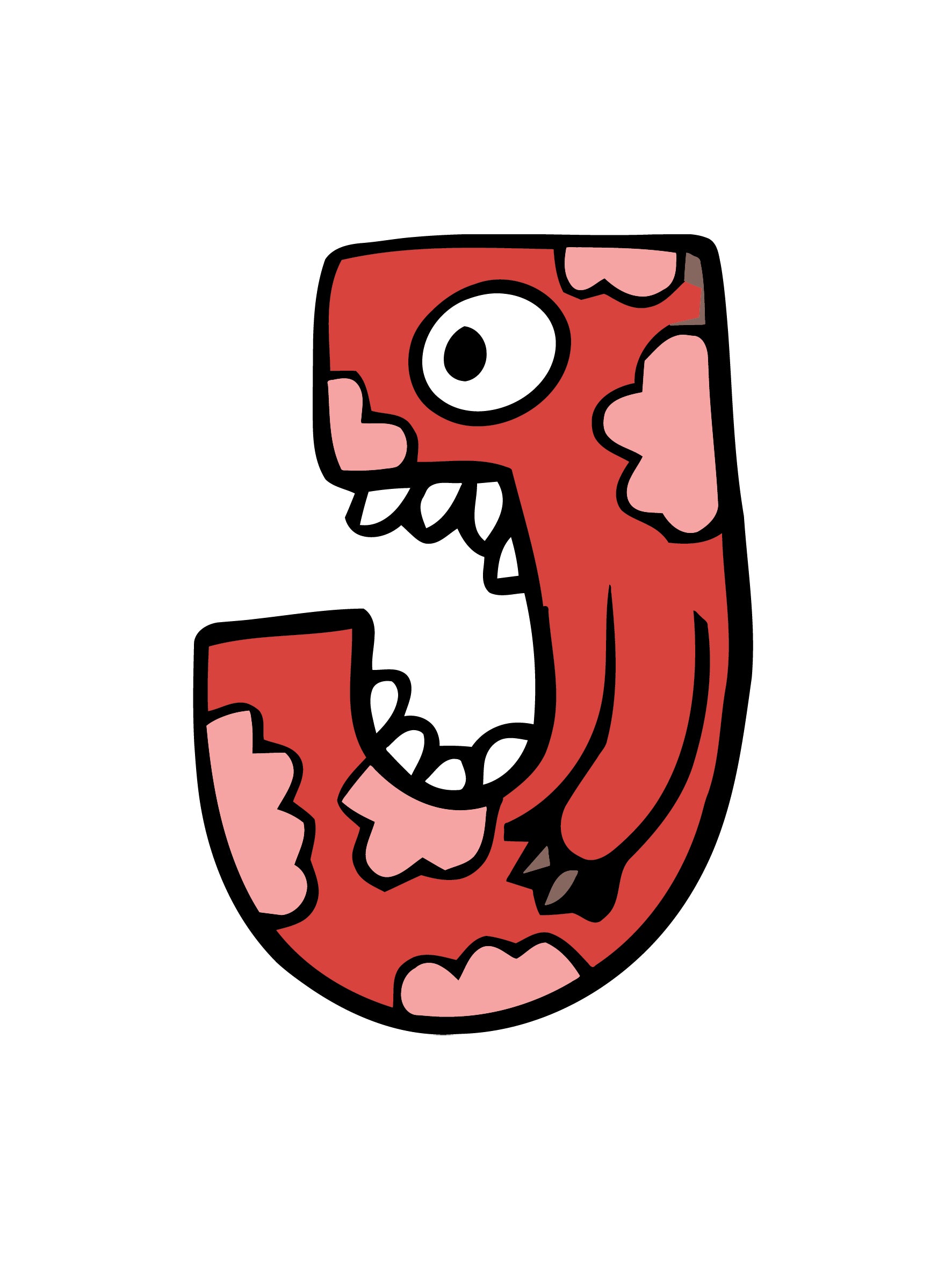 Cartoonish red letter 'J' with a face on a white background