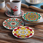 Vibrant Mandala Magic Coasters inspired by picasso famous paintings showcasing abstract and cubist influences.