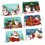 A collection of six Christmas-themed paint-by-numbers cards featuring characters like Santa, reindeer, and penguins in festive settings.