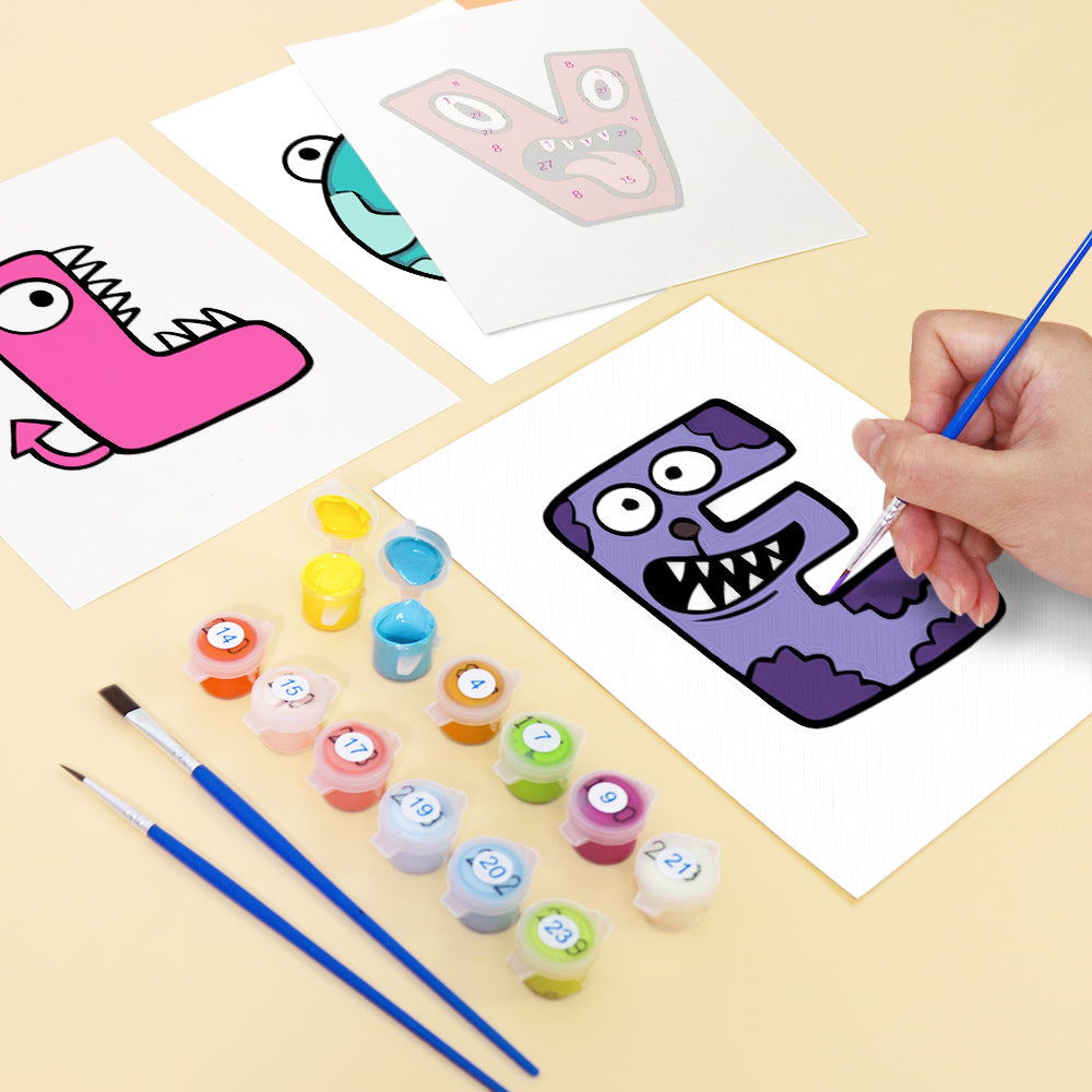 Coloring activity with children's art supplies on a beige surface