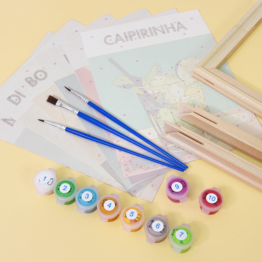 caipirinha paint by numbers with brushes, canvas, and number colors