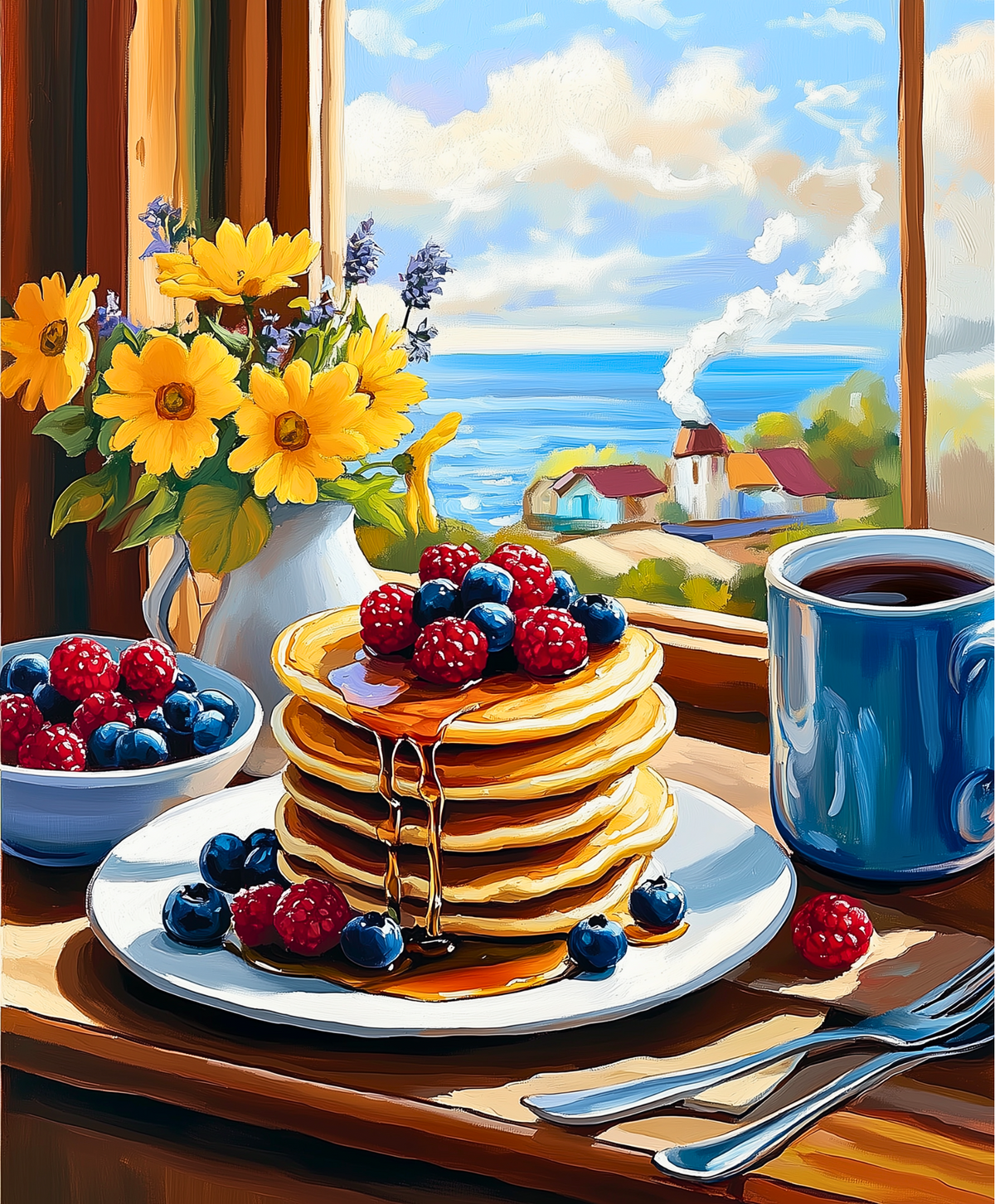 Kit de peinture par numéros Seaside Morning avec vue apaisante sur l'océan