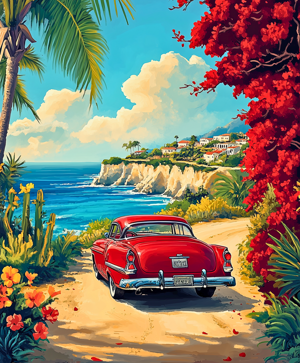 Bougainvillea Drive paint by number featuring vibrant colors reminiscent of famous paintings and vincent van gogh famous paintings style.