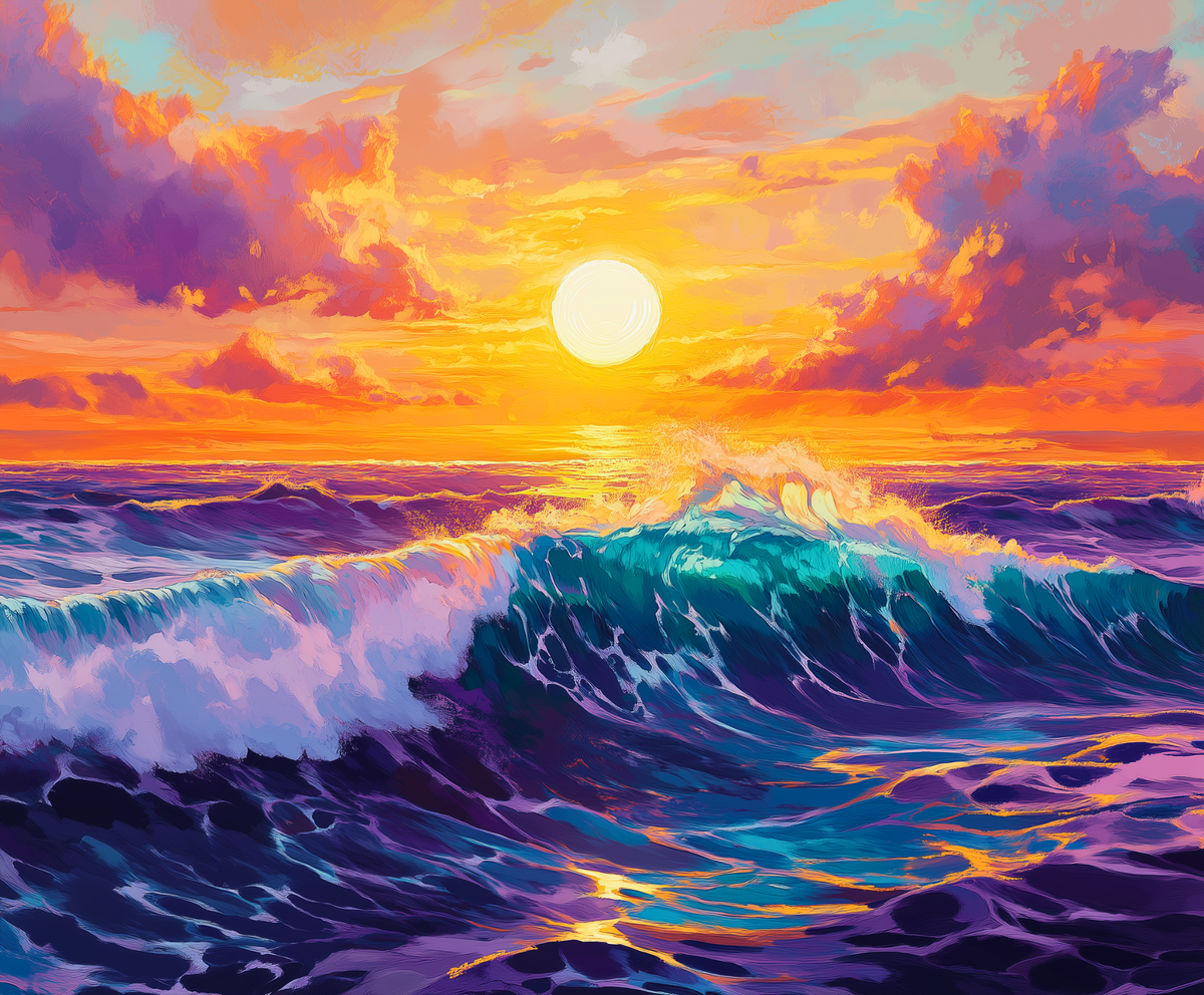 Peinture Tide of Light par numéros, scène de coucher de soleil sur l'océan