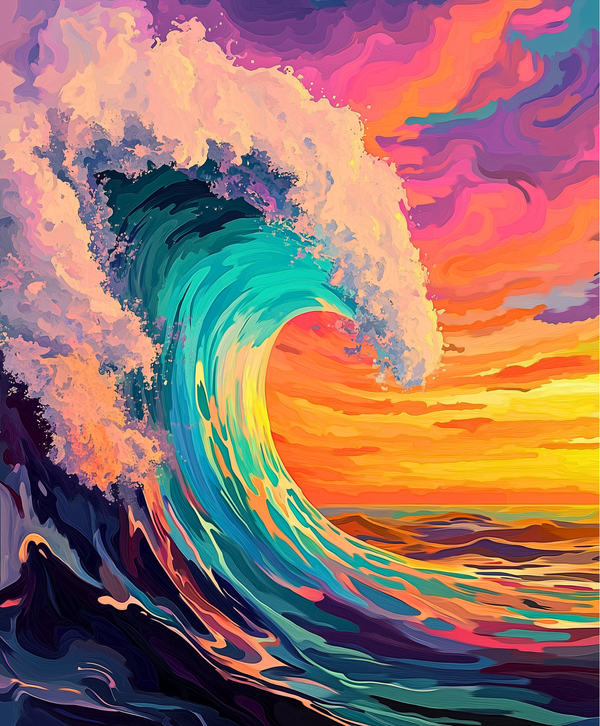 Sunset Breaker paint by numbers kit with vibrant ocean waves