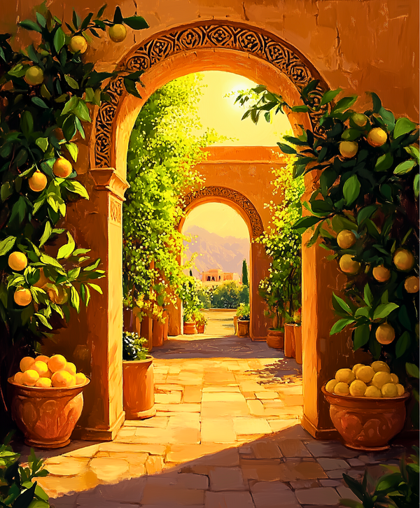 Lemon Grove Passage paint by numbers kit with bright yellow lemons
