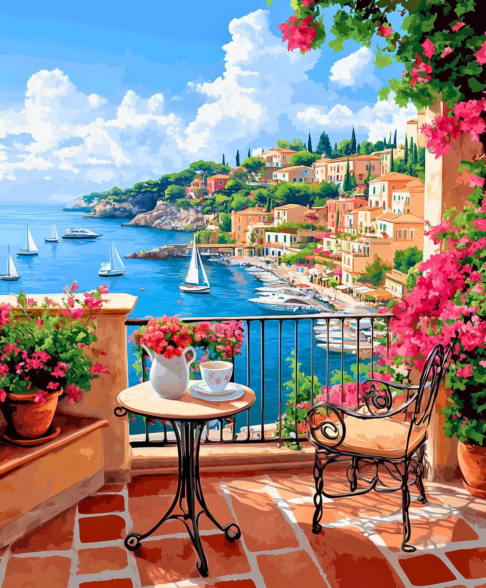 La Vita Bella paint by numbers kit featuring a relaxing landscape design