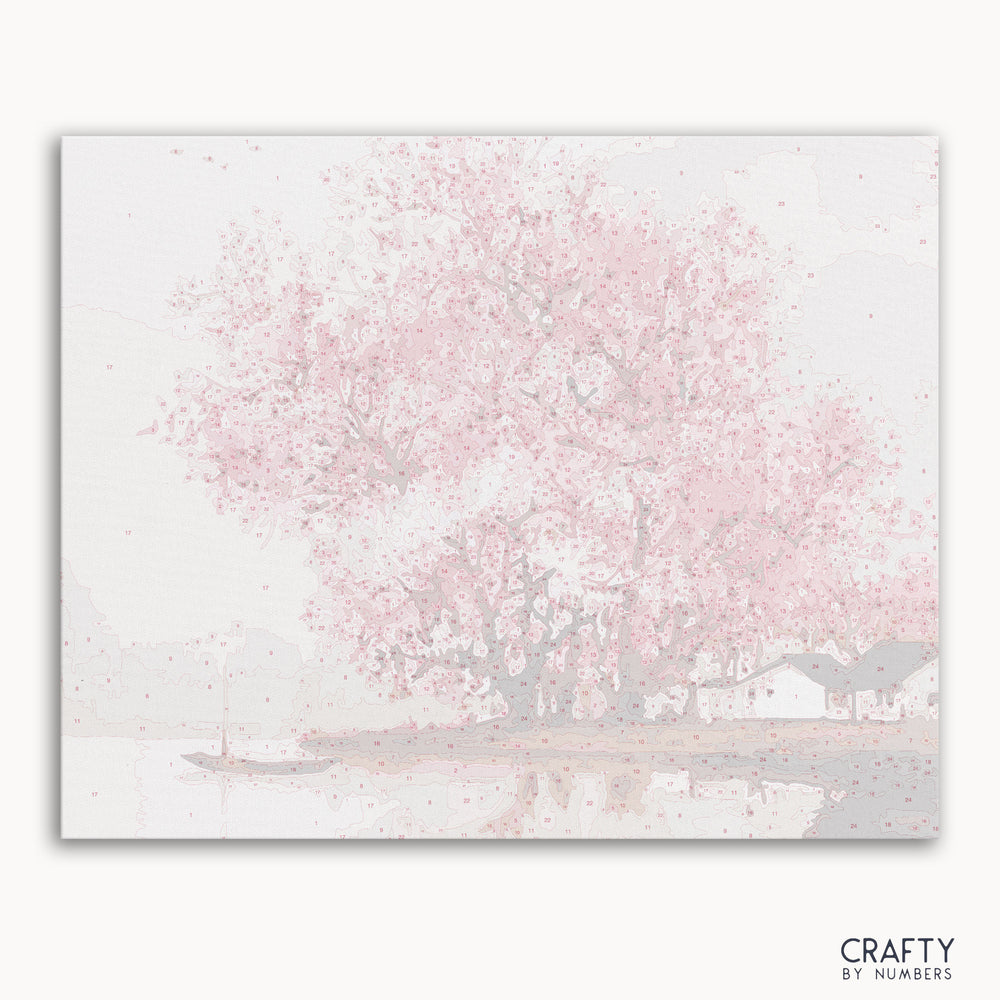 Cherry Blossoms paint by numbers kit with numbered canvas and paint pots