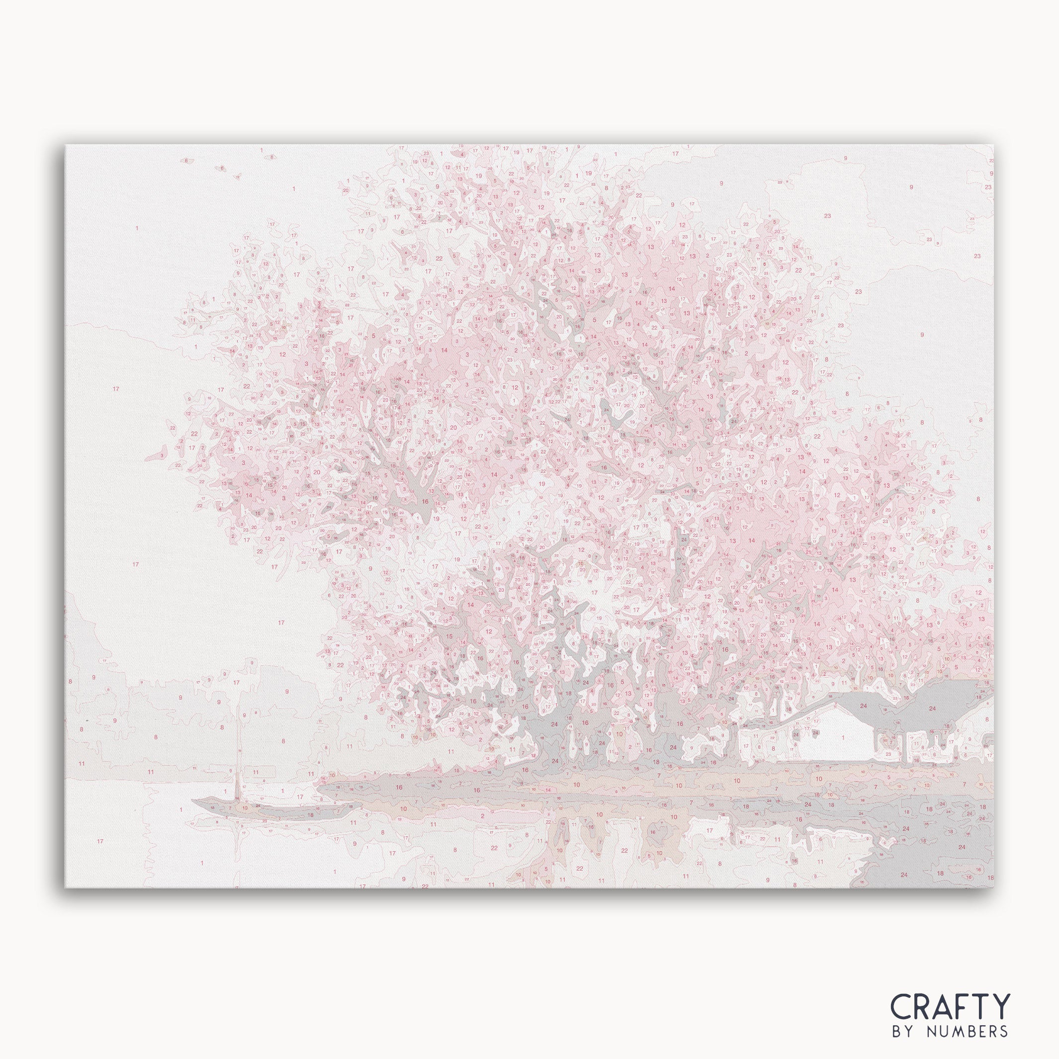 Cherry Blossoms paint by numbers kit with numbered canvas and paint pots