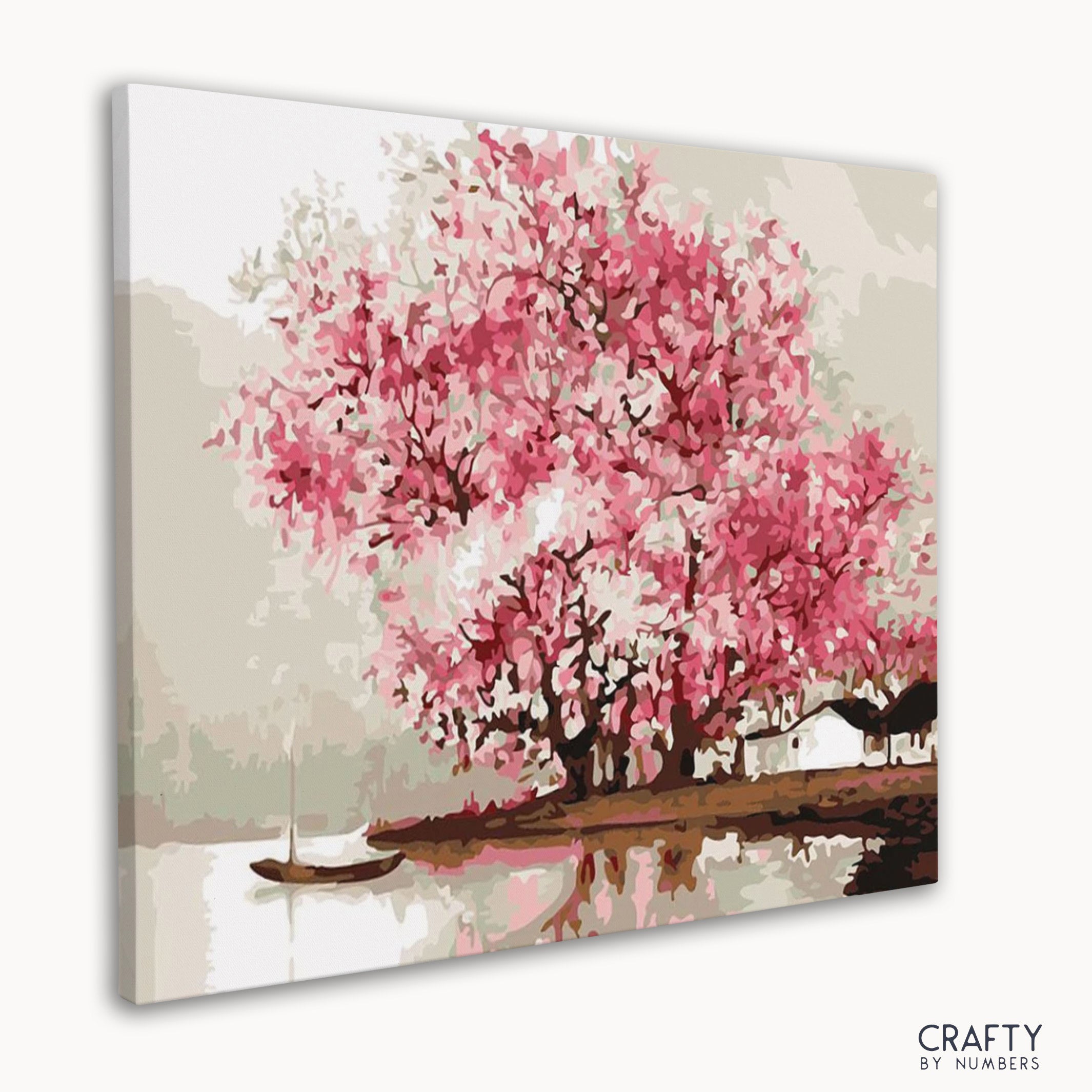 Close-up of numbered sections on Cherry Blossoms paint by numbers canvas