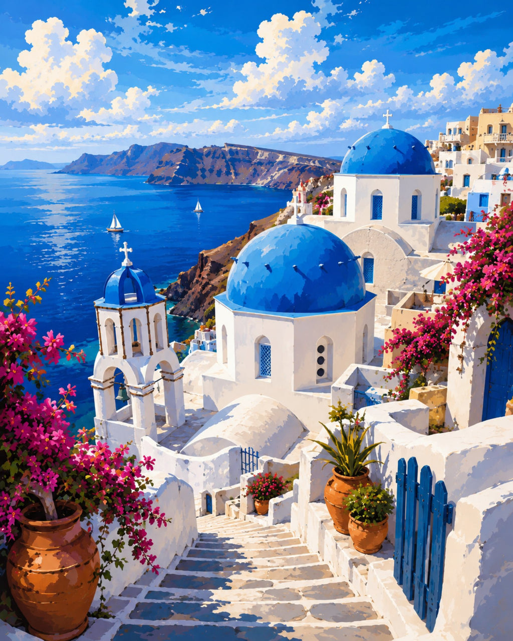 Finished Santorini Bliss paint by numbers artwork
