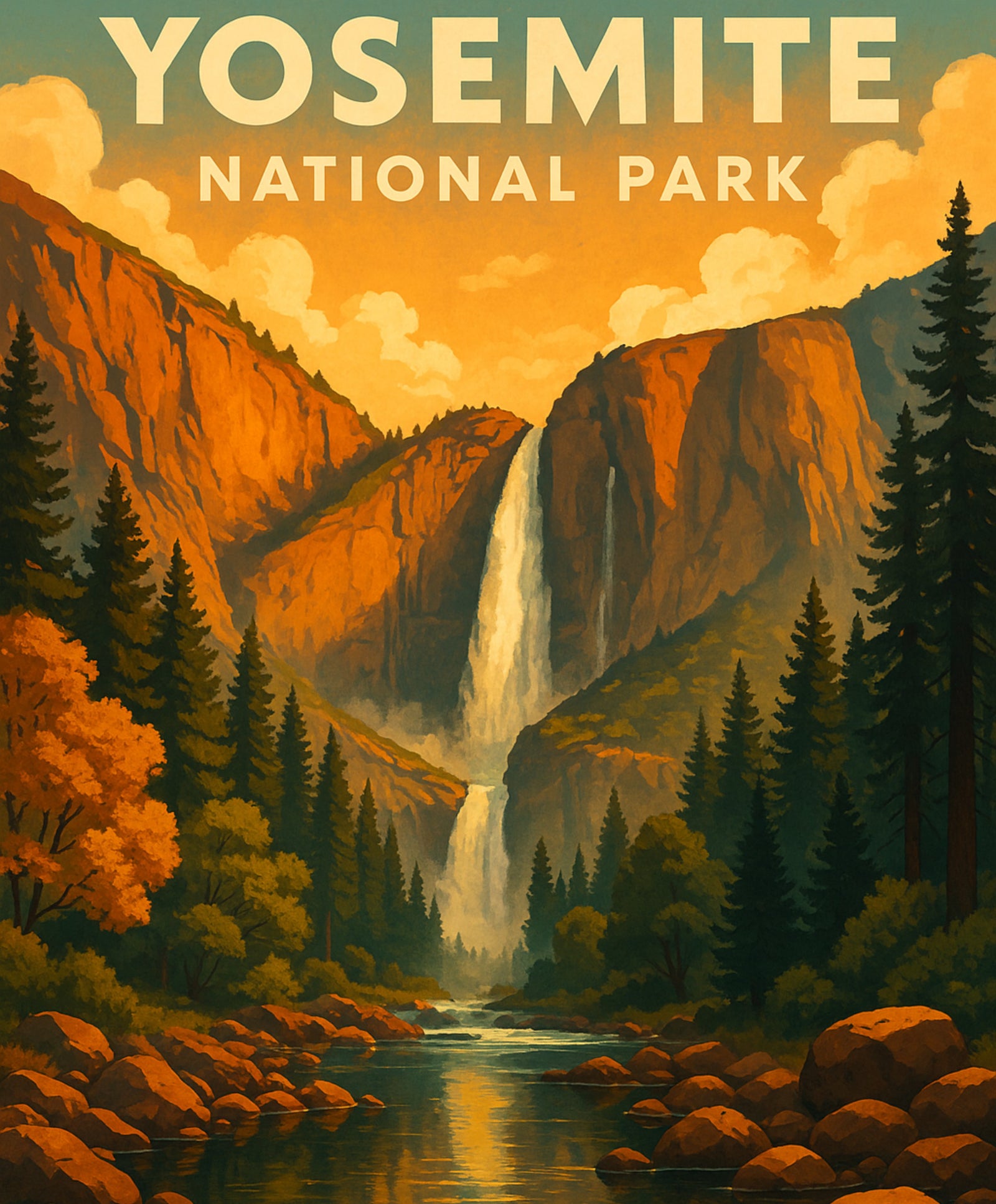 Scenic Yosemite landscape painting kit with majestic waterfalls, DIY art project for nature and adventure lovers.