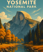 Wilderness scenery of Yosemite National Park Half Dome view, designed as a DIY paint by numbers set.