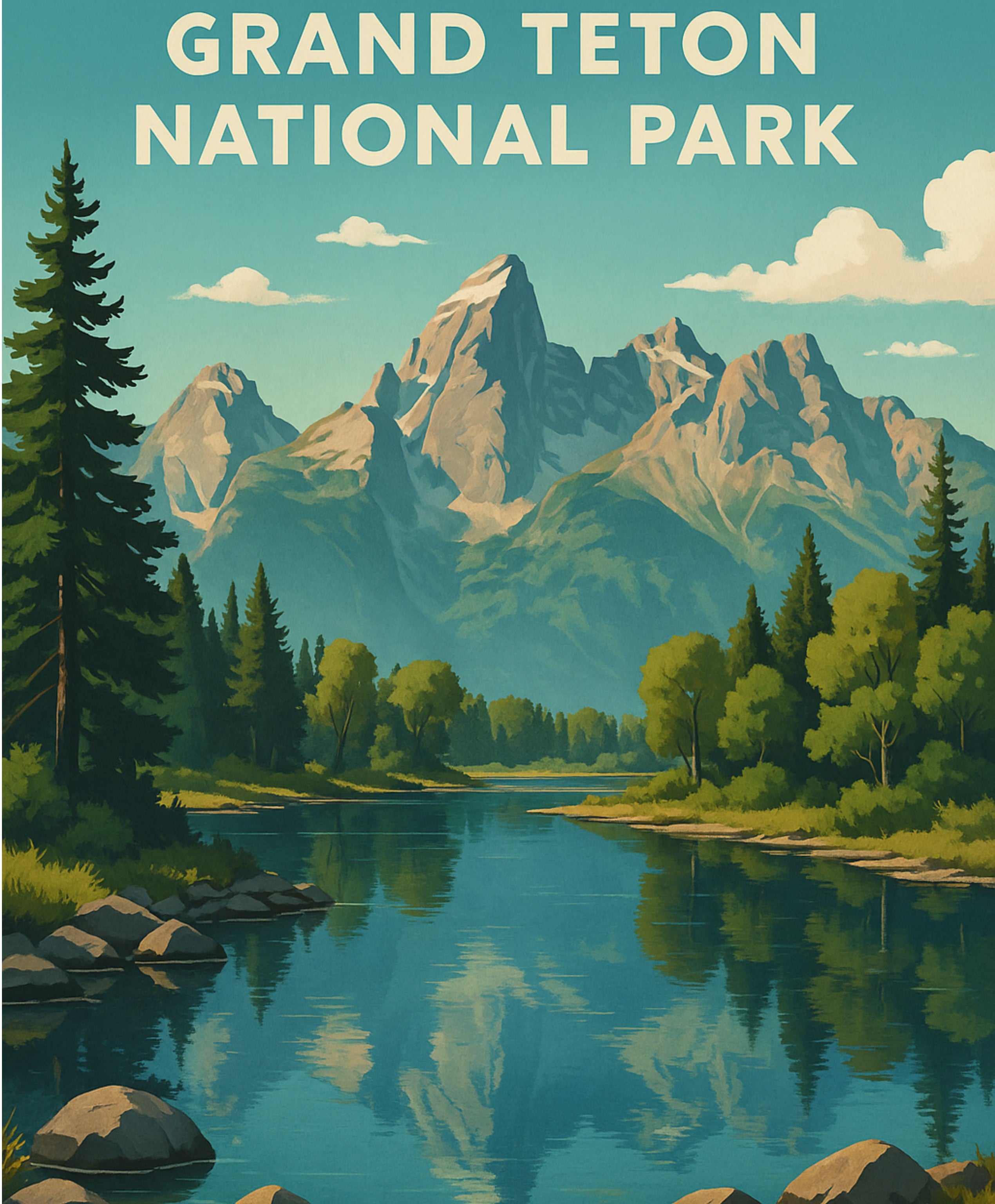 Grand Teton National Park scenery paint by numbers with river and wildlife elements.
