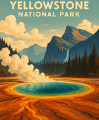 Yellowstone National Park painting kit with rivers, forests, and mountains for DIY artists.