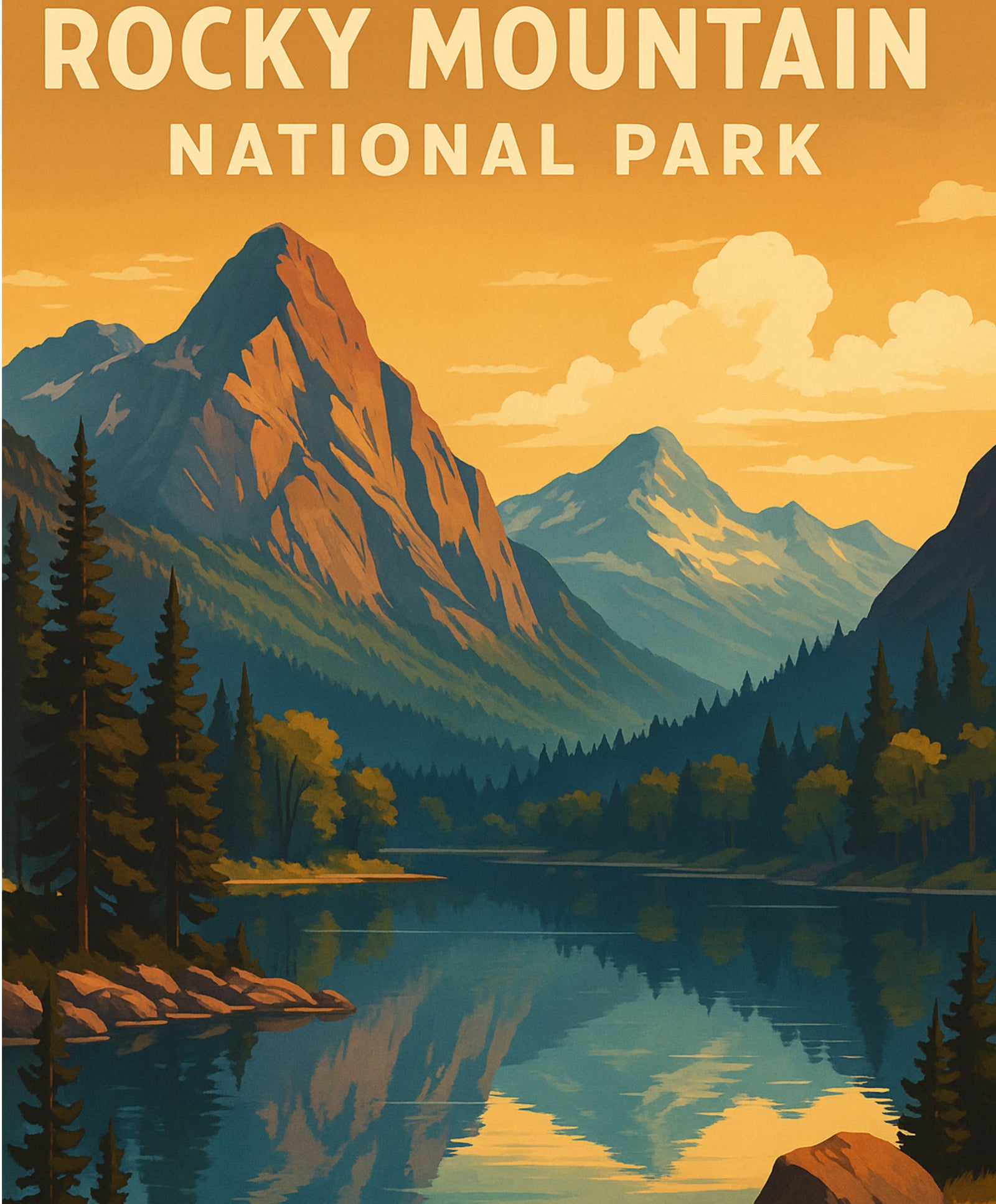 Kit de pintura por números del Parque Nacional de las Montañas Rocosas que resalta paisajes y montañas al aire libre.