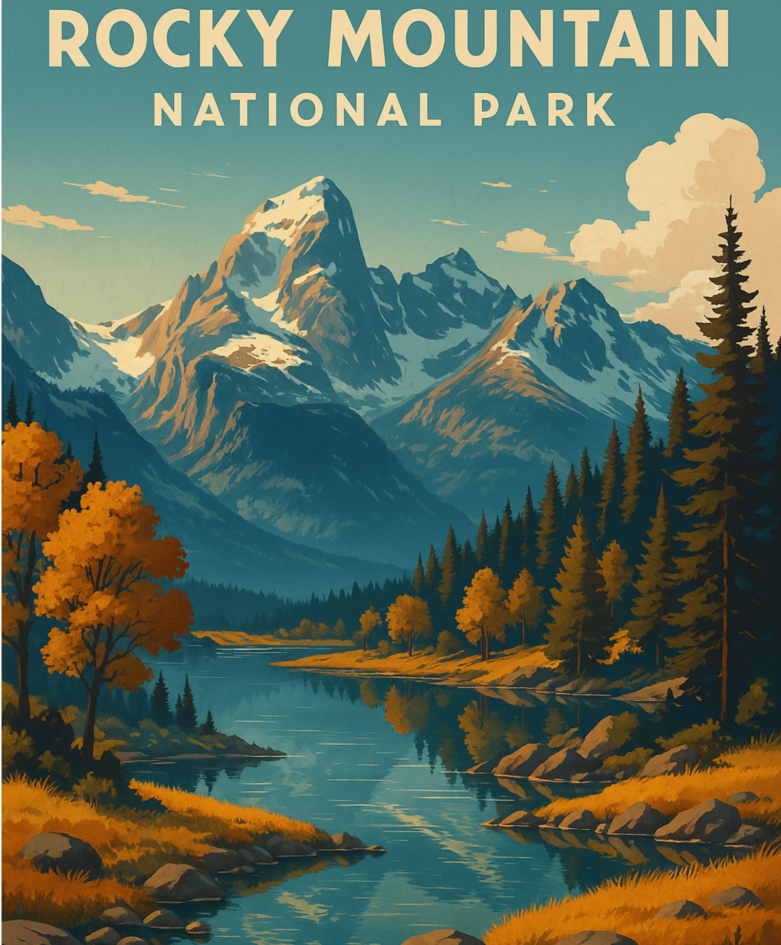 Rocky Mountain Lake paint by numbers kit showcasing scenic National Park wilderness for DIY mountain artwork.